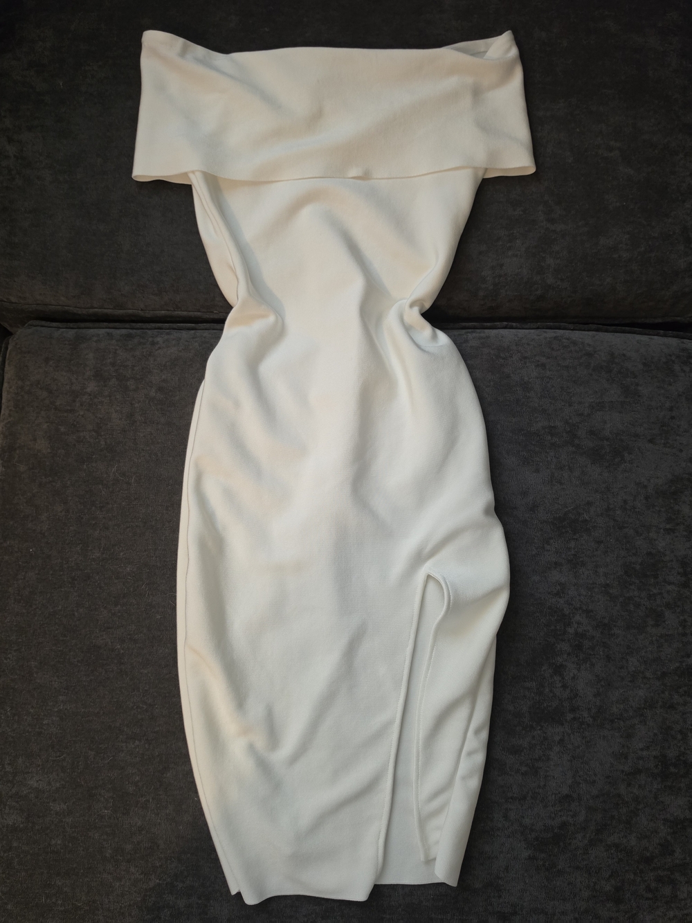 Off-Shoulder Cream Bodycon Dress